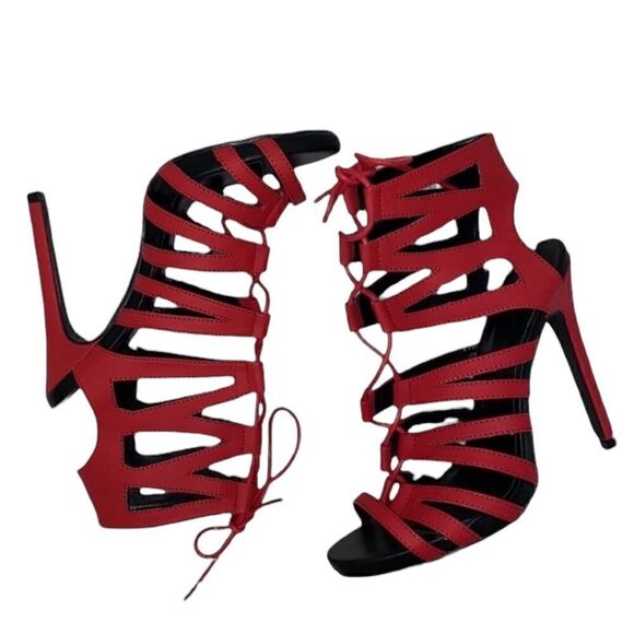 Women's Open Toe Strappy Red Sandals (Size 7) - Picture 2 of 9
